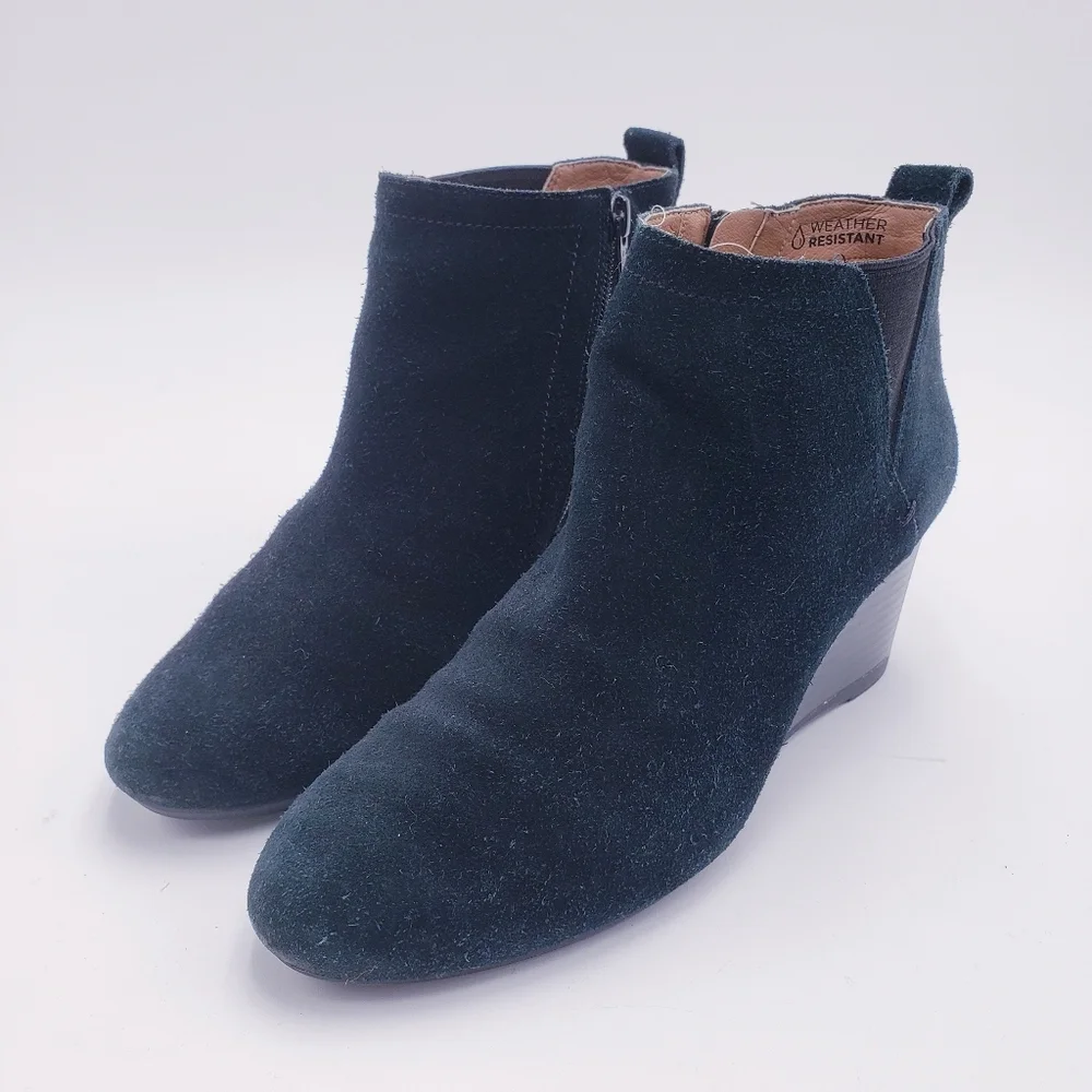 Vionic Paloma Ankle Wedge‎ Boot Bootie Black Suede Waterproof Size 7.5